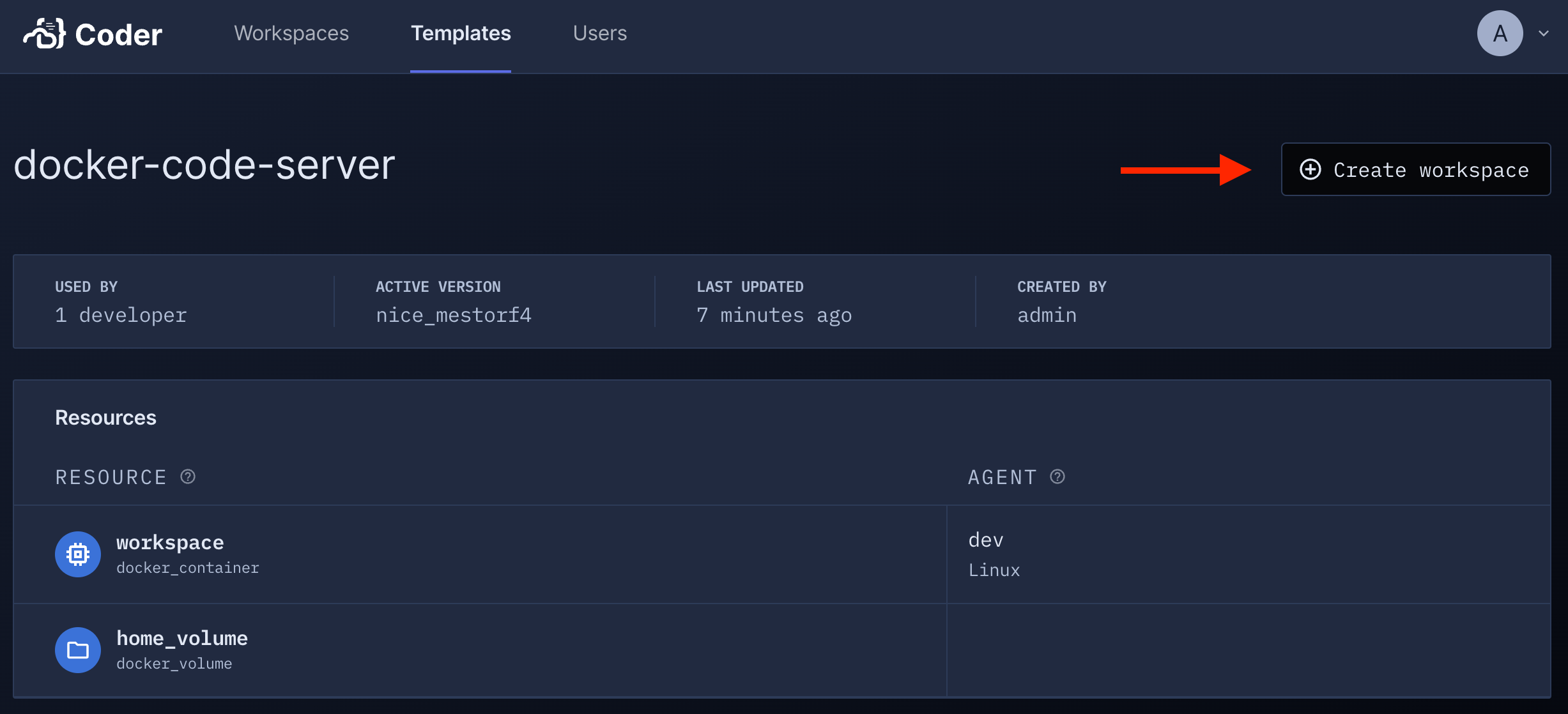 Templates UI to create a
workspace